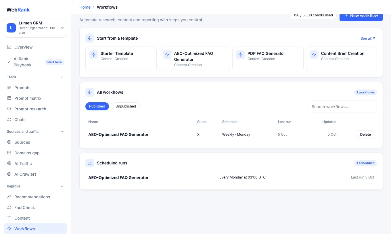 Workflows: build your own or start from a template (sample data)